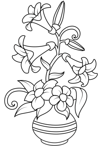 Vase With Lilies Coloring Page